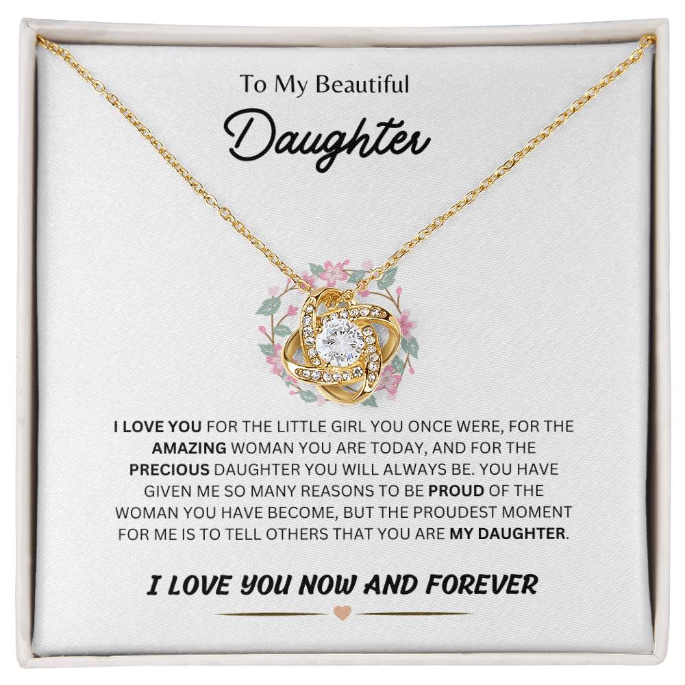 To My Beautiful Daughter-Love Knot Earing and Necklace set