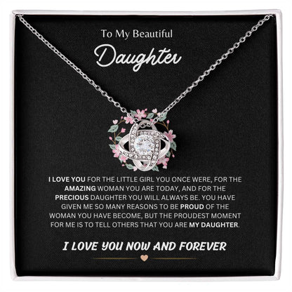 To My Beautiful Daughter-Love Knot Earing and Necklace Set