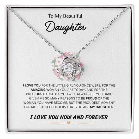 To My Beautiful Daughter-Love Knot Earing and Necklace set